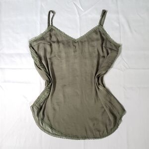 Y2K inspired Plus Size Womens Lace Trim Olive Green Cami Tank Top Size XXL